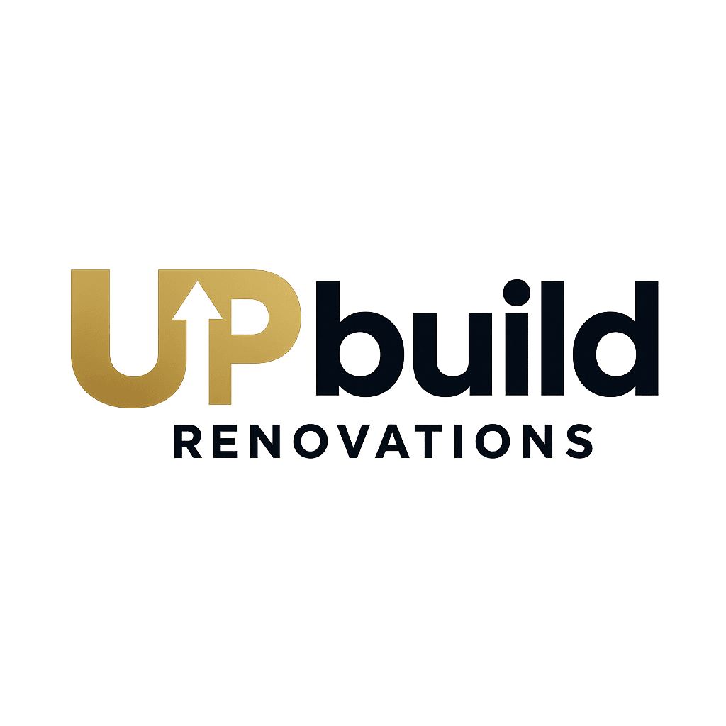 UP build RENOVATIONS logo featuring gold UP with an upward arrow and blue text.